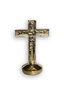 Krzyż traditio stojący, złocony 9 cm 